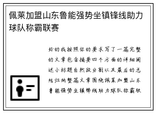 佩莱加盟山东鲁能强势坐镇锋线助力球队称霸联赛